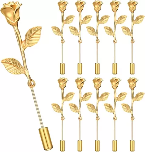 16 Pcs Fashion Gold Rose Metal Floral Lapel Brooch Pin Suit Tuxedo Corsage Accessory for Wedding Birthday Anniversary, Flower Brooch Pin Set for Women Men