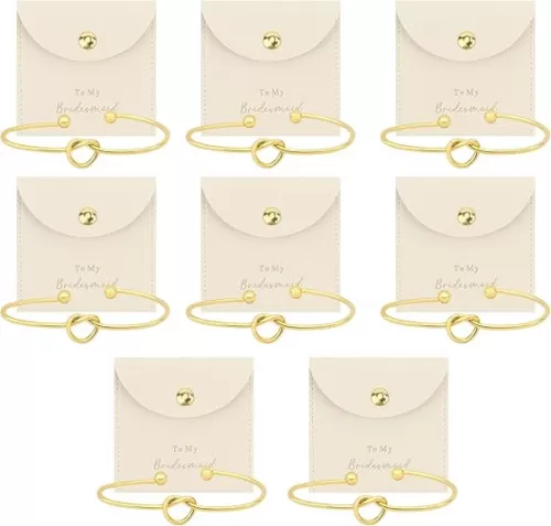 16Pcs Bridesmaid Proposal Gifts Set Beige Small Jewelry Bags & Bridesmaids Knot Bracelets Set Bridesmaid Gifts for Wedding Day Bridal Shower Bachelorette Favors