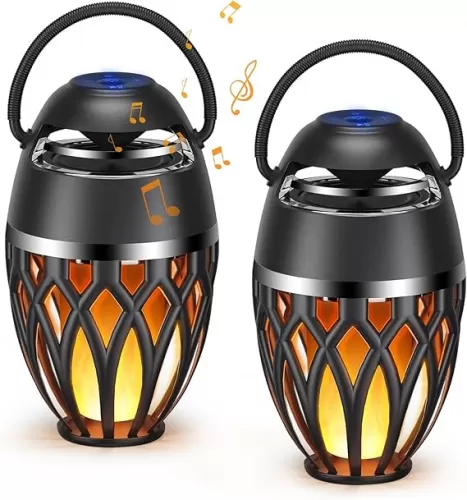 2 Pack Outdoor Bluetooth Speakers, Wireless Speaker with LED Flame Speaker BT 5.0, Waterproof Torch Lantern for Patio Pool Party, Gifts for Women Men