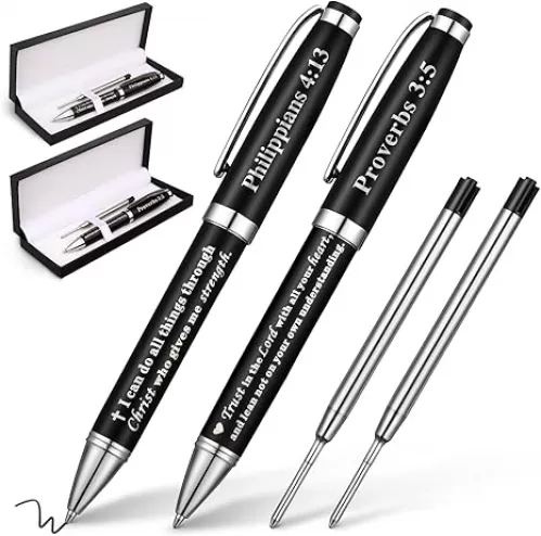 2 Set 3:5 Christian Engraved Gift Pen Bible Verse Pastor Gifts for Men Christian Pen with Box and 2 Refills, Personalized Gifts for Church