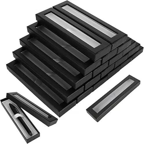 20PCS Empty Pen Gift Box Pen Case with Clear Lid Black Cardboard Pen Box Ballpoint Presentation Display Box for Jewelry Gift Packaging Office Supplie Birthday