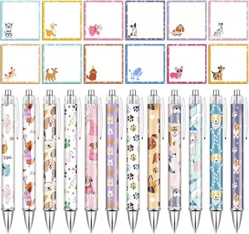 24 Pcs Dog Sticky Notes and Pens Set Vet Tech Gifts Veterinary Ink Ballpoints Dog Party Favors Cute Puppy Paw Print Themed Gifts Vet Tech Supplies for Office School Classroom Rewards