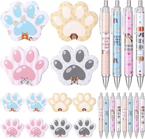 24 Pcs Dog Writing Pens Veterinary Ink Ballpoints Sticky Notes Set Veterinary Week Gifts for Vet Tech Staff Puppy Cat Paw Supplies for Appreciation Birthday Office School Gifts(Vet Tech)