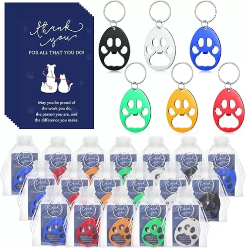 24 Sets Vet Tech Gifts Veterinarian Thank You Paw Print Bottle Opener Keychains Bulk for Veterinary Medicine