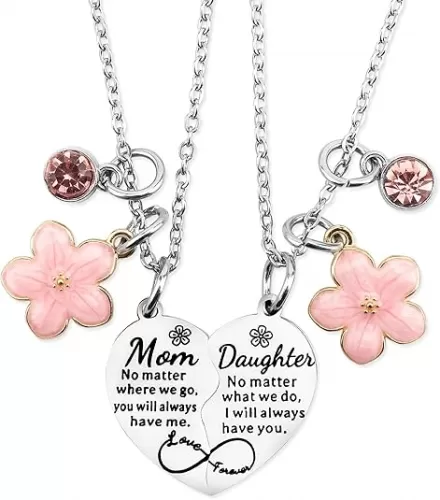 2Pcs Mother Daughter Heart Matching Pendant Necklace Set Gifts For Mom Mothers Day Birthday Christmas Presents From Daughter Mothers Day Gifts