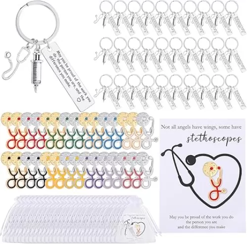 30 Sets Nurse Keychains Stethoscope Pins Brooch Nursing Gifts for Future Nurse Assistant Student Medical Doctor RN LPN