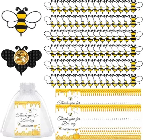30/60 Sets Bee Pins Employee Appreciation Gift Bulk for Coworker with Bee Lapel Pin Bee Badge Organza Bags Thank You Cards Inspirational Team Gift Brooches Party Favors for Honeybee Lovers