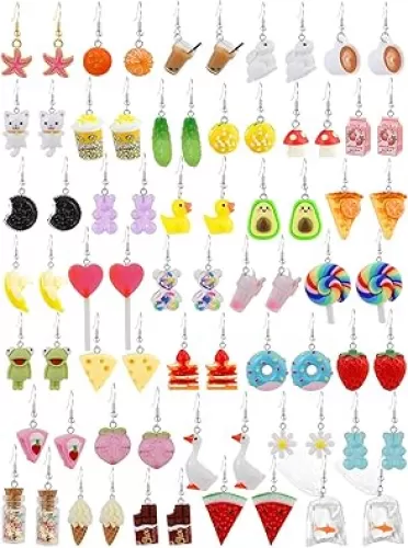 36 Pairs Fun Cute Earrings Set Weird Cool Funky Aesthetic Drop Dangle Earrings for Teen Girls Women Jewelry Gift