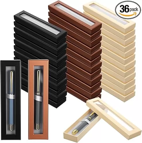 36 Pcs Empty Pen Gift Box Pen Case with Cushion Clear Lid Cardboard Box Display Case for Gift Office Supplies Birthday Souvenir Presentation Jewelry Christmas(Black, Silver, Gold)