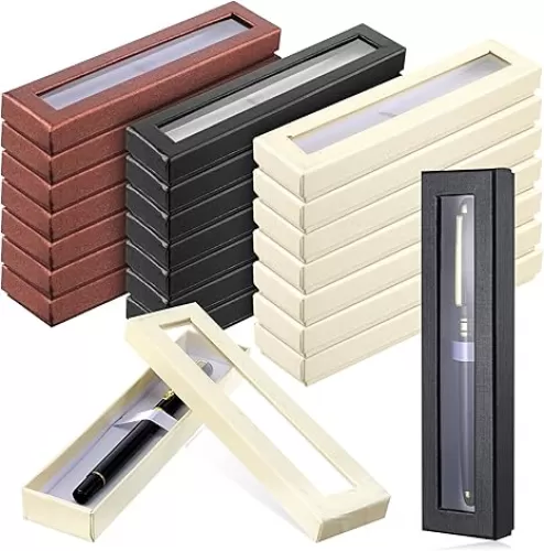 36 Pieces Empty Pen Gift Box Black, Rose gold, beige Cardboard Case with Clear Window for Jewelry Pencil Ballpoint Fountain Pen Display, Packing Business Birthday Souvenir Office Supplies