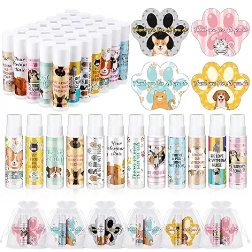 36 Sets Vet Tech Gift Animal Lip Balm Thank You Tag Organza Bag Veterinarian Appreciation Gifts Vet Tech Week Gift for Veterinary Technologist Nurse Birthday Christmas Thanksgiving Supplies