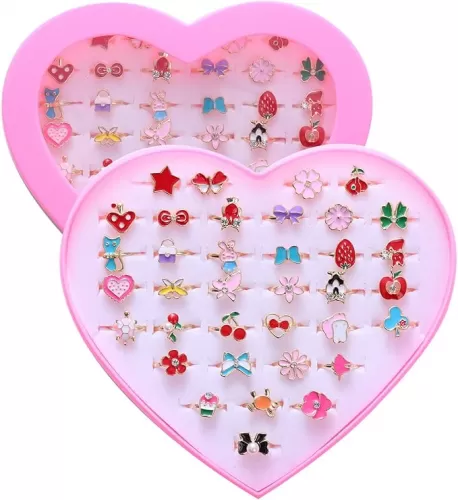 36pcs Little Girl Jewel Rings, Adjustable, No Duplication Kids Play Rings in Box, Pretend and Dress Up Rings for 4-12 Year Old Girls Birthday Gifts Holiday Gifts, 4 5 6 7 8 9 10 11 12 Year Old Girl Toys Rings for Kids