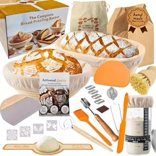 39-Piece Sourdough Bread Baking Supplies Set, Fermentation Jar Baking Supplies, Handmade Rattan Fermentation Basket, Bread Fermentation Basket, Baking Set Gift for Senior Bakers, Wife and Mom and Dad