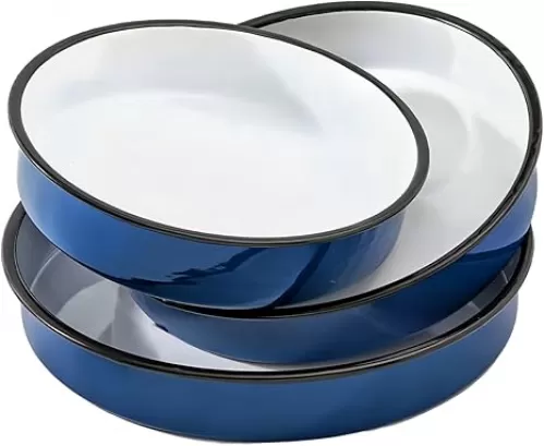 3Pack Enamel Baking Pans Round Roasting Pan 10/12/14inch Deep Cake Pan Great for Pizza Turkey Cookies-Oven & Dishwasher Safe (500°F), Casseroles, Desserts, Thanksgiving Holiday Gifts