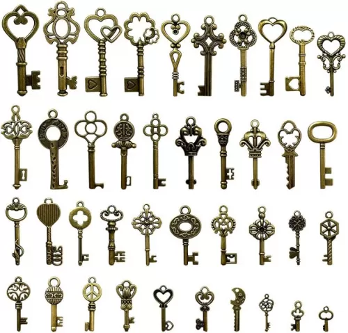 40 Pcs Mixed Skeleton Keys in Antique Style Bronze Vintage Key Charms Small Skeleton Keys Charm for Birthday Party Wedding Favors Key Charms Set for Pendant Necklace DIY Jewelry Making Christmas Gift