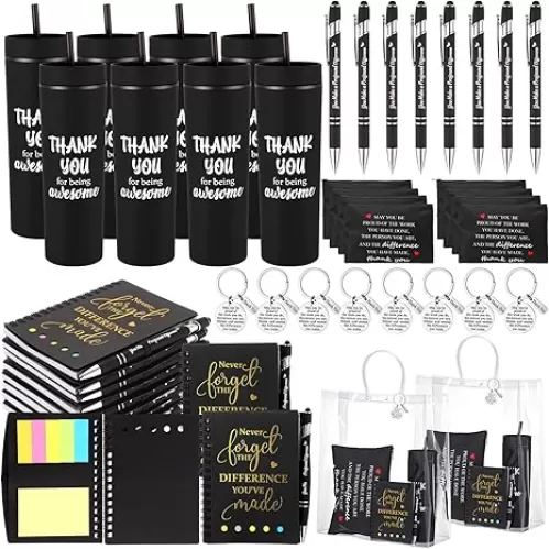 48 Pcs/8 Sets Employee Appreciation Gifts 8 Thank You for Being Awesome Tumblers 8 Inspirational Notebooks 8 Ballpoint Pen 8 Makeup Bags 8 Keychain with 8 Clear Bag for Women Men Coworker