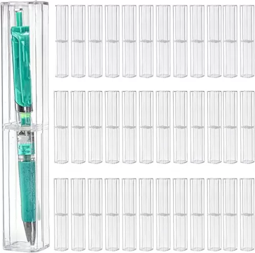 50 Pack Pen Boxes Gift Empty, Clear Acrylic Pen Gift Box Pen Cases, Reusable Plastic Pen Display Case for Jewelry Gift, Single Pen, School Office Supplies