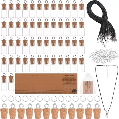 50 Sets Mustard Seed Faith Necklace for Women 0.5ml Glass Bottles with Cork DIY Necklace Cord Have a Little Faith Card Bag Mustard Seed Gift Bulk Inspirational Christian Religious Gift