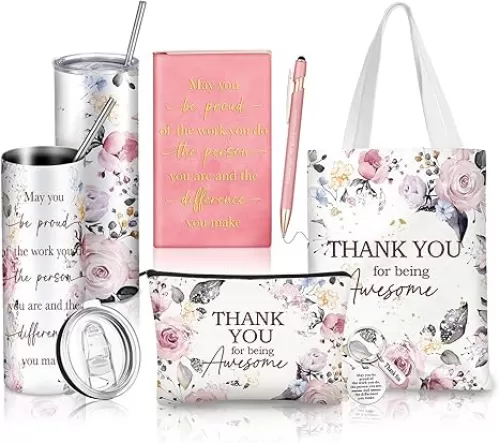 6 Pcs 2025 Employee Appreciation Gift Set for Women Thank You May You Be Proud Ink Flower Work Gifts for Female Coworker Staff Teacher Volunteer Administrative Professional(Classic Style)