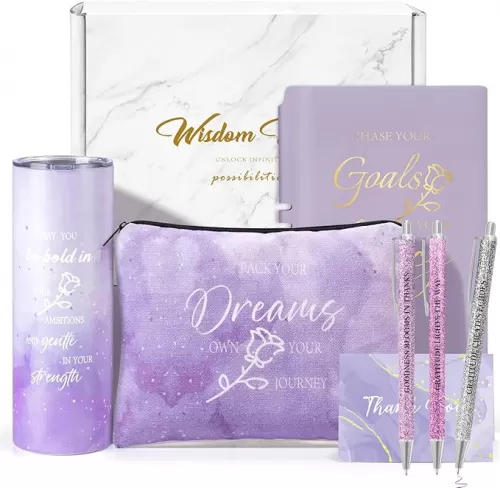 6 Pcs Employee Appreciation Gifts Thank You Gift for Women Gift Set for Women 20 oz Thank You Flower Tumbler Makeup Bag A5 Notepad with Ballpoints for Teacher (employee appreciation gifts)