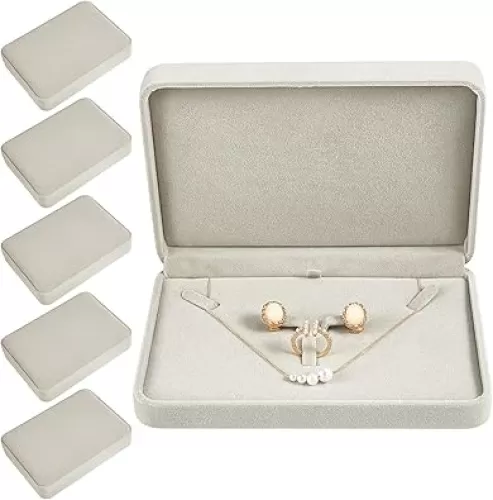 6 Pcs Large Jewelry Set - Necklace, Ring, Earring, Pendant Gift Box - Flannelette Jewelry Case for Traveling