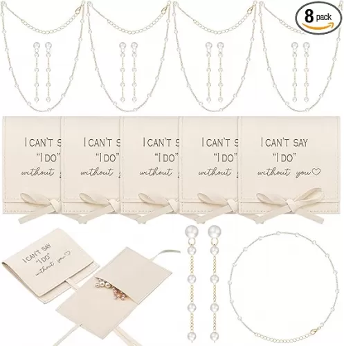 8 Sets Bridesmaids Pearl Jewelry Set Proposal Gift Bridesmaids Jewelry Pouch with Bow Tie I Can