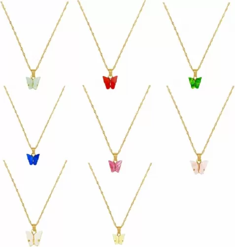 8PCS Butterfly Pendant Necklace Set for Women, Cute Colorful Acrylic Butterfly Choker & Layered Chain Jewelry, Trendy Gift for Her, Birthday Valentine’s Day Gift (Lightweight, Hypoallergenic)