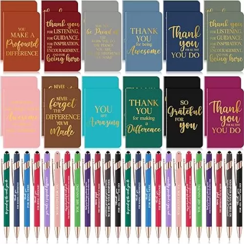 96 Pcs Thank You Gifts Bulk Motivational Pens Inspirational Notepads Set, Mini Motivational Notebooks and Ballpoint Pens, Inspirational Appreciation Gifts for Employee Teacher Staff Volunteer Coworker