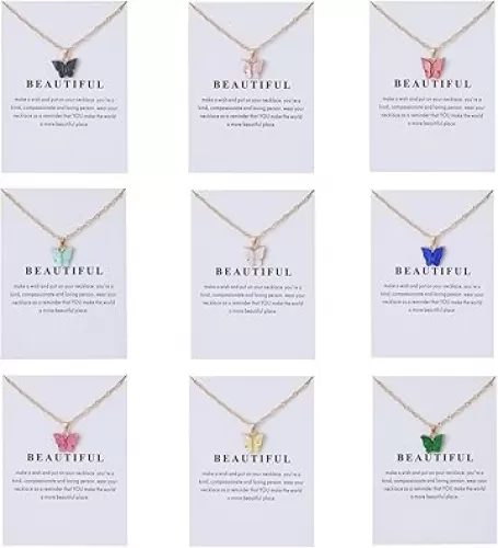 9Pcs Bohemian Butterfly Pendant Necklace Set, Dainty Adjustable Acrylic Colorful Insect Chain Necklace Minimalist Choker Necklace for Women Lover Jewelry