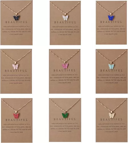 9Pcs Colorful Acrylic Butterfly Pendant Necklace Set for Women, Bohemian Adjustable Clavicle Chain Insect Animal Necklaces Dainty Friendship Lover Jewelry