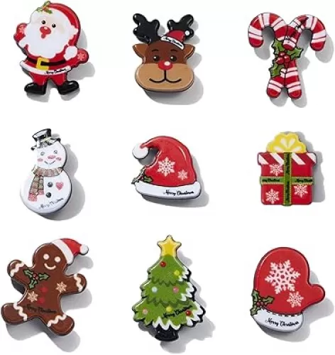 9Pieces Christmas Brooch Pins Set Cute Christmas Tree Santa Claus Snowman Gingerbread Elk Hat Gloves Candy Cane Christmas Pins for Women Christmas Jewelry Gifts for Women