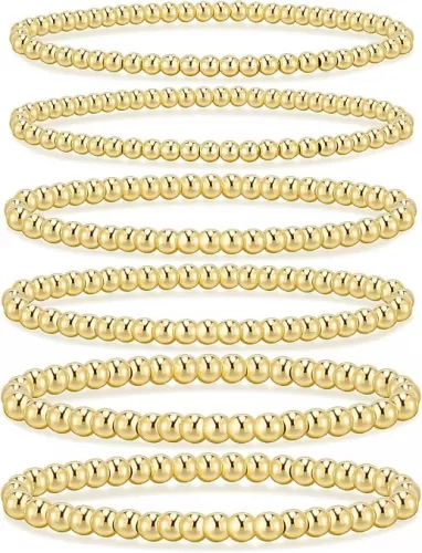 adoyi Gold Bracelets for Women Waterproof, 14K Gold Plated Beaded Strand Bead Ball Bracelets stack Adjustable Jewelry Set for Gifts