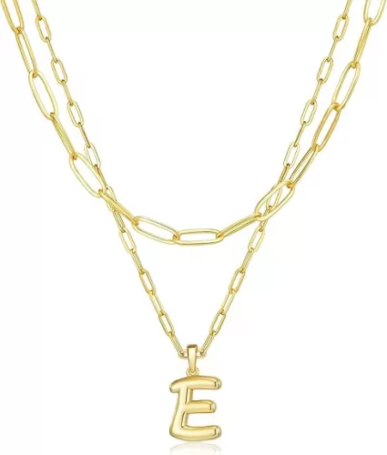 adoyi Gold Necklace for Women Layered Bubble Heart Letter Initial Necklaces for Women Trendy Jewelry 14K Gold Plated Chain Chunky Name Necklace Stack Charm A-Z Pendant Set Jewelry Gifts