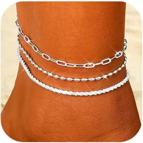 Anklets for Women 14K Gold/Silver Plated Adjustable Anklet Bracelets for Women Set Waterproof Layered Foot Ankle Bracelets Stack Non Tarnish Summer Beach Jewelry Gift for Her