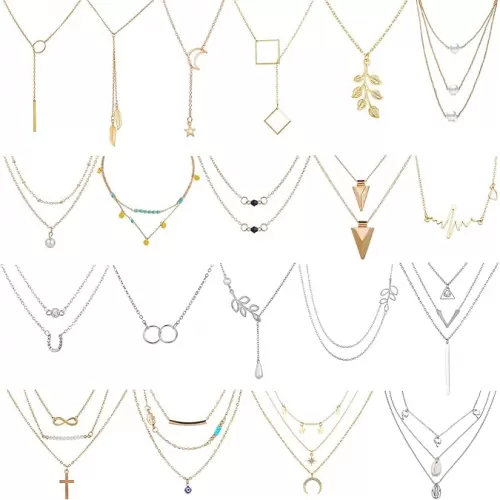 AROIC 20 PCS Pendant Necklace with 14 PCS Gold, 6 PCS Sliver, 20 styles of necklaces for Women Jewelry Fashion and Valentine Birthday Party Gift