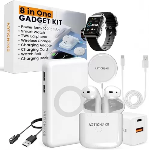 Artichoke 6 in 1 Accessories Gift Set Power Bank 10000 Smart Watch TWS Earphones Accessories Birthday Gifts Boyfriend Tech Gadgets Regalos para Hombre Travel Men Women Him Her