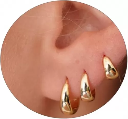 ASCOMY 3 Pairs Gold Hoop Earrings for Women Gold Earrings Set Twisted Huggie Hoops Earrings 14K Gold/White Gold Plated Lightweight Hypoallergenic Chunky Open Hoop Earrings Set Jewelry Gifts for Women