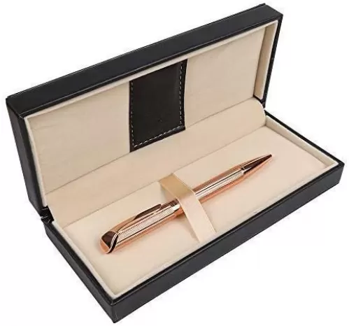 Ballpoint Pen with Gift Box, Retractable Pen for Men Women Executive Business Office School Supplies, Refillable 1.0mm Black Ink B5 (Rose Gold)