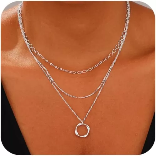 BBV Layered Gold Necklaces for Women Stackable Dainty 14K Gold Plated Silver Chain Necklace Layering Cute Fashion Pendant Choker Necklaces Trendy Jewelry Set Gifts for Women