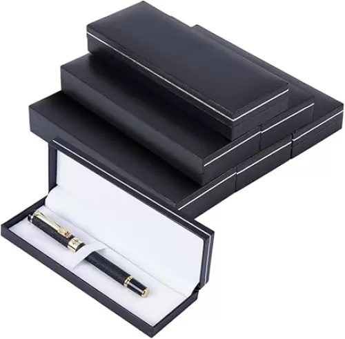 BENECREAT 6 Pcs Black Pen Gift Box, 6.9x2.3x1 Inch PU Leather Penbox, Empty Long Fountain Pen Box for Packaging, Back to School Season, Graduation Season, Office Supplies