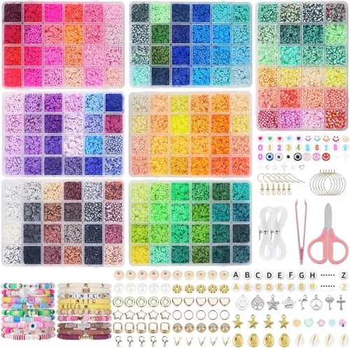 BestNow Clay Beads Bracelet Making Kit 168 Colors Flat Polymer Heishi Beads Set for Friendship Jewelry Making with Pendant Charms Crafts Gifts for Girls Ages 6 7 8 9 10 11 12 Kids Adults
