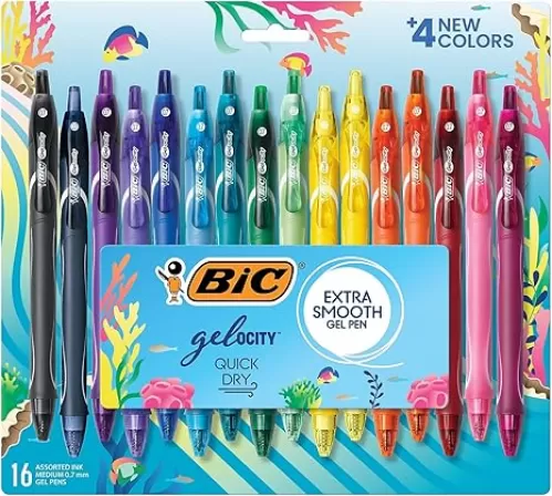 BIC Gelocity Quick Dry Ocean Themed Gel Pens, Medium Point (0.7mm), 16-Count Gel Pen Set, Colored Gel Pens for Note Taking and Journaling