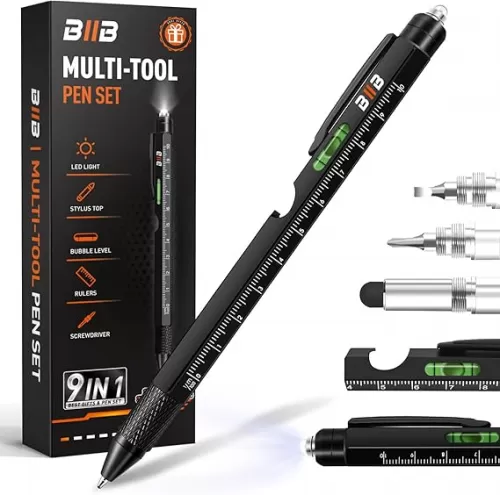 BIIB Gifts for Men 9 in 1 Multitool Pen, Mens Gifts for Dad Him Husband, Birthday Gift for Men Who Have Everything, Dad Gift from Wife Daughter, Unique Tools Gadgets for Mens