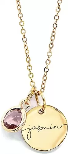 Birthstone Name Necklace Personalized Jewelry for Women Neckace Gifts for Mom Gold Plated Pendant Charm, Custom Jewelry Grandma Gift Birthday Personalized Gifts for New Moms -CN-BS-SH