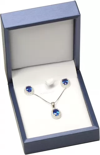 Blue Color Necklace Earring Set Gift Box Luxury Soft Touch PU Leather Material Necklace Pendant Chain Jewelry Storage Box Size 2.87"(W)*3.35〞(D)*1.38〞(H)