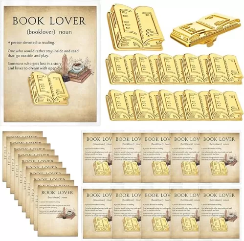 Book Lover Pins Bulk Metal Bookish Lapel Brooches Gifts with Retro Cards Bags for Women Teacher Student