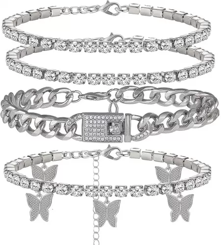 Butterfly Ankle Bracelet for Women Rhinestone Anklets Bulk Adjustable Layered Beach Ankle Bracelet Braided Chain Anklet Charm Ankle Bracelet Jewerly Gift