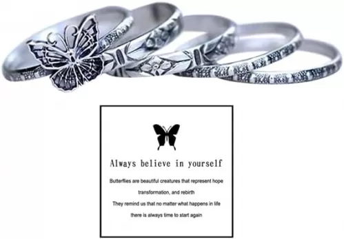 Butterfly Rings Set For Women, To My Daughter/Best Friend Vintage Stacking Bow Inspire Rings Unique Healing Gift Jewelry