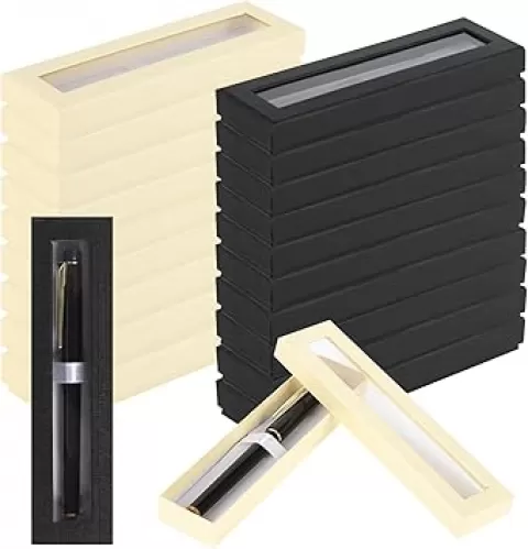 BUWUSMU 42 Pcs Empty Pen Gift Box, Pen Case with Cushion, Clear Lid Cardboard Box, Display Case for Gift, Office Supplies, Birthday Souvenir, Presentation, Jewelry, Christmas (Black, White)