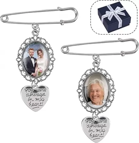 Bylion 2 Sets Wedding Bouquet Photo Charms You are Always in My Heart Bridal bridegroom Charm DIY Pin Brooch Making Kit Bouquet Picture Charm for Wedding Memory Friend Graduation Gift, Single Lacy